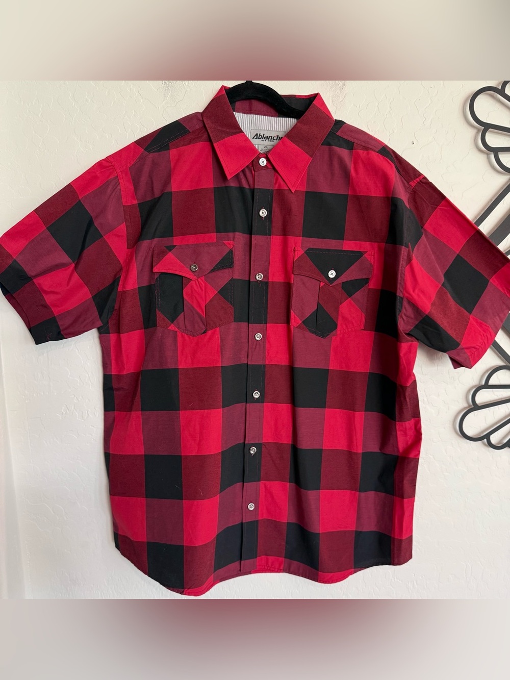 ABLANCHE Red & Black Buffalo Check Short-Sleeve Button Down Shirt - XXL